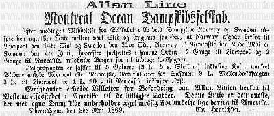 Allan Line newspaper announcement 1869