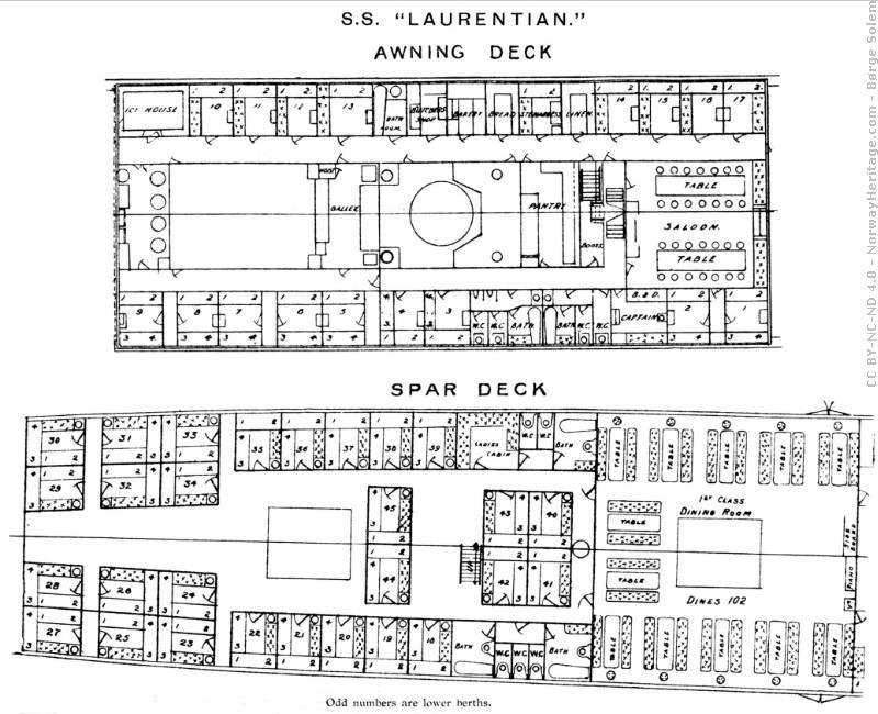 Laurentian, Allan Line steamship - cabin plan