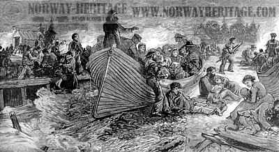 Passengers encamped on shore at midnight after having been<br> rescued from the wrecked Hanoverian