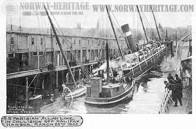 Allan Line steamship Parisian sunk in the harbor after colliding off Halifax harbor 1905