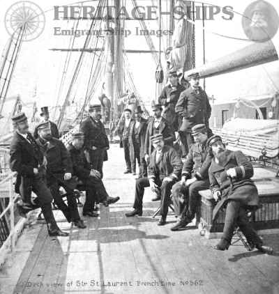 Saint Laurent, French Line steamship - deck scene, officers and crew
