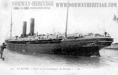 La Bretagne, French Line steamship post 1895 when her masts were reduced to two