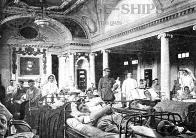 The lounge concerted to Red Cross uses. All her magnificent rooms were fitted with beds.
