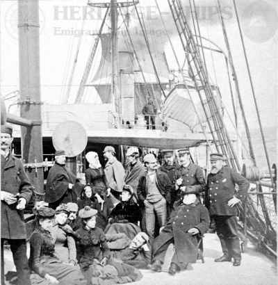Scythia (1) - Cunard Line steamship, officers and passengers on deck