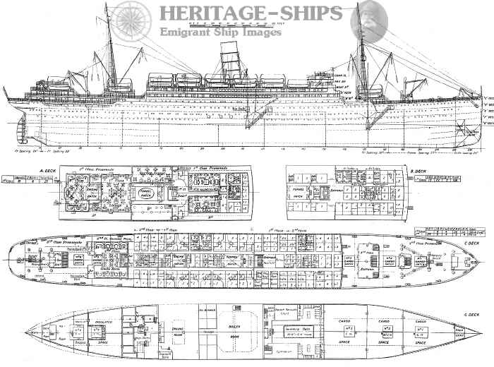 Franconia (2), Cunard Line steamship - Profile and Deck Plans