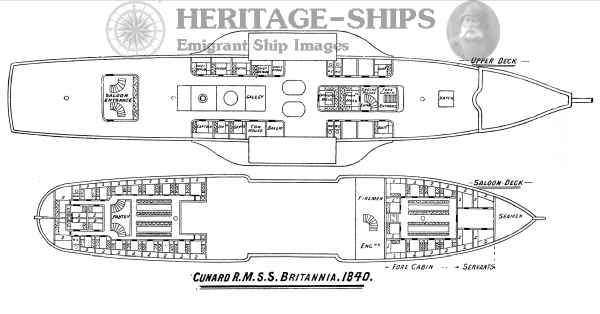Britannia, Cunard Line steamship built 1840 deck plan
