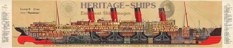Aquitania - Cunard Line steamship, cross sectional view