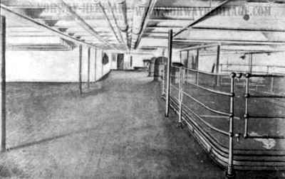Promenade deck for steerage (3rd class) passengers on the Cunard Line steamships Saxonia and Ivernia