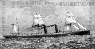 Picture of the S/S Servia from an engraving in the Illustrated London News 1881. On some later pictures she appears with what seams as lower funnles