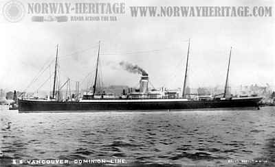 Vancouver, Dominion Line steamship, with one funnel post 1892