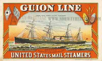 Old tradecard showing the Guion Line steamship Arizona