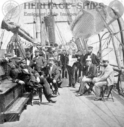 Silesia (1), Hamburg America Line steamship - officers and some of the crew gathered on the after deck