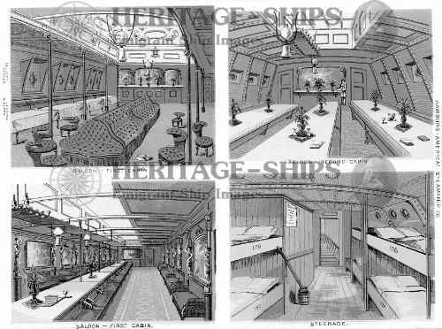 Interiors of the Hamburg America Line sister steamships Herder, Lessing, Wieland and Gellert - 1st cabin saloon (x 2), second cabin saloon and steerage