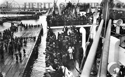 Steerage passengers on deck of the Hamburg America Line steamship Vaterland