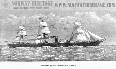 Early picture of the S/S City of Berlin with her sails and steam up