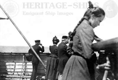 Kaiser Wilhelm der Grosse - passengers on deck, a girl looking quite seasick