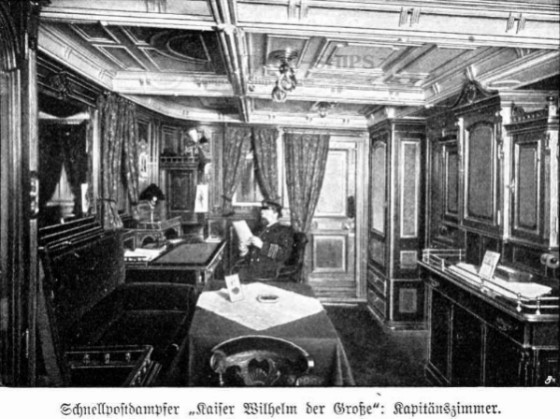 Kaiser Wilhelm der Grosse, Norddeutscher Lloyd steamship - The Captain's cabin with Capt. Heinrich Engelbart