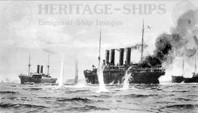 Kaiser Wilhelm der Grosse in battle with the H.M.S. Highflyer Aug. 26, 1914 as see by Dr. J. C. Dick, surgeon of the Kaipara