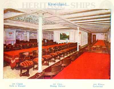 Kroonland, Red Star Line steamship - 1st class dining saloon