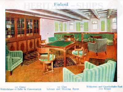 Finland, Red Star Line steamship, 1st class library & drawing room