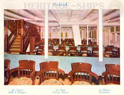 Finland, Red Star Line steamship, 2nd class dining saloon