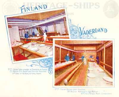 Finland & Vaderland (2) - 3rd class dining saloon and family room on the Finland - the 3rd class single men's compartment on the Vaderland