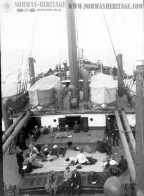 3rd class (Steerage) passengers on the S/S United States photographed on a voyage in July 1913 