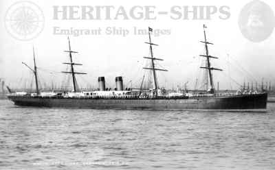 Germanic, White Star Line seamship - with her original sailing rig and short funnels, as she appeared right after the launching in 1874