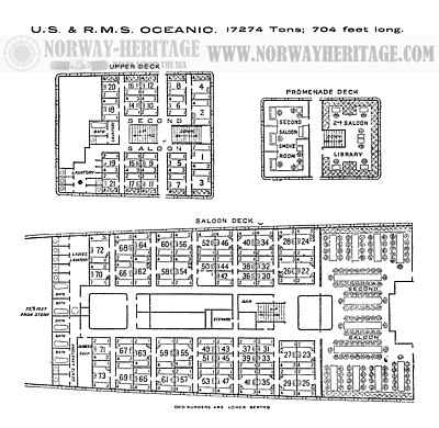 Oceanic (2), second class plan, White Star Line steamship