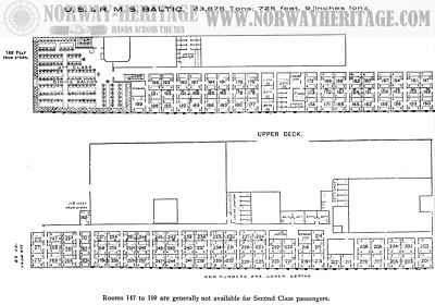 Baltic (2), White Star Line steamship second class plan