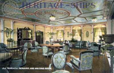 Adriatic (2) - White Star Line steamship, interior of the 1st class reading and writing room