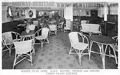 3rd class lounge  on the White Star Line ships R.M.S. Baltic, Cedric and Celtic