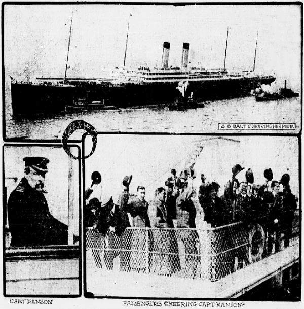Baltic (2) - White Star Line steamship arriving New York with rescued passengers from the Republic - Capt. J. B. Ranson