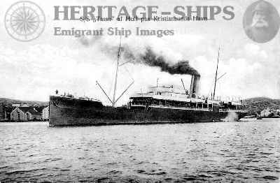 Wilson Line steamship Tasso (2) departing Kristiansund with emigrants