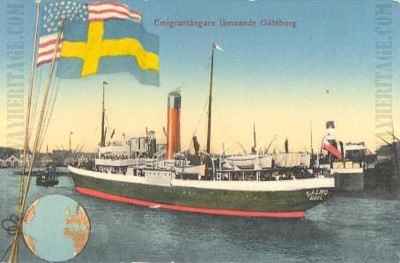 Wilson Line ship Salmo departing Gothenburg with emigrants