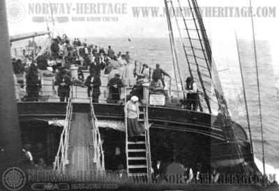 Steerage passengers on the deck of a North German Lloyd steamship 