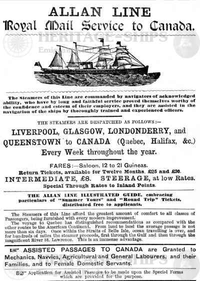 Allan Line announcemant 1883