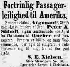 Excellent passenger accommodation to America. The emigrant ship  Argonaut