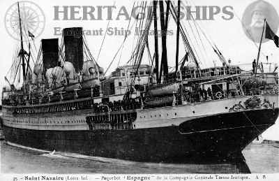 French Line (C.G.T.) steamship Espagne - departing Saint Nazaire