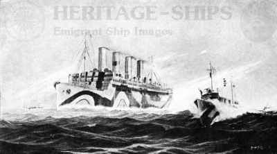 Aquitania as a troop ship during WW1. In the spring of 1918 the Aquitania carried 47,867 American soldiers to Europe in 9 voyages