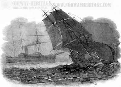 The collision between the S/S Europa and the brig Charles Bartlett in 1849