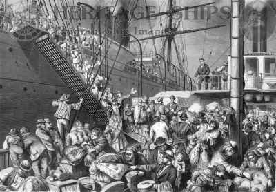 Vandalia (1), Hamburg America Line steamship - embarking passengers and baggage from a tender