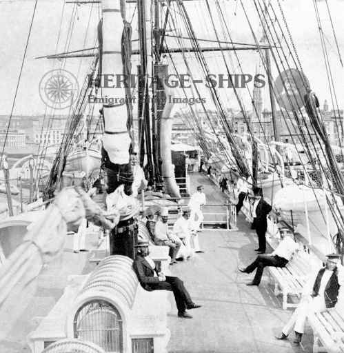 Passengers and crew on the deck of the Hamburg-Amerika Line steamship Saxonia