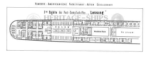 Hamburg America Line steamship Lessing - Plan of the First-Class Accommodation