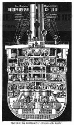 Norddeutscher Lloyd steamship Kronprinzessin Cecilie - sectional view