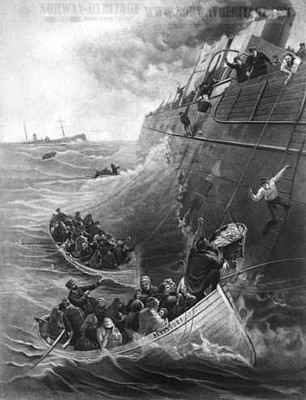 Getting the rescued passengers on board the Missouri