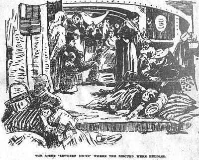 The rescued steerage passengers on the between deck of the Missoury