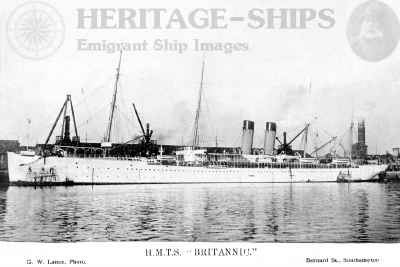 Britannic (1) - at Southampton, undergoing repainting in white during November 1900.