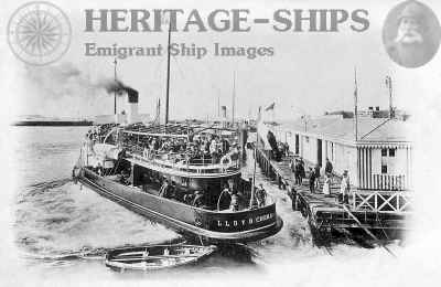 Norddeutscher Lloyd tender Lloyd at Cherbourg, passengers were brought back and forth between the great transatlantic steamships and the Gare Maritime by tenders