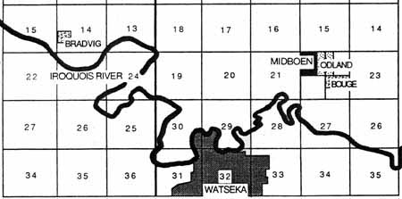 Map of settlements along the Iroquois River near Watseka.